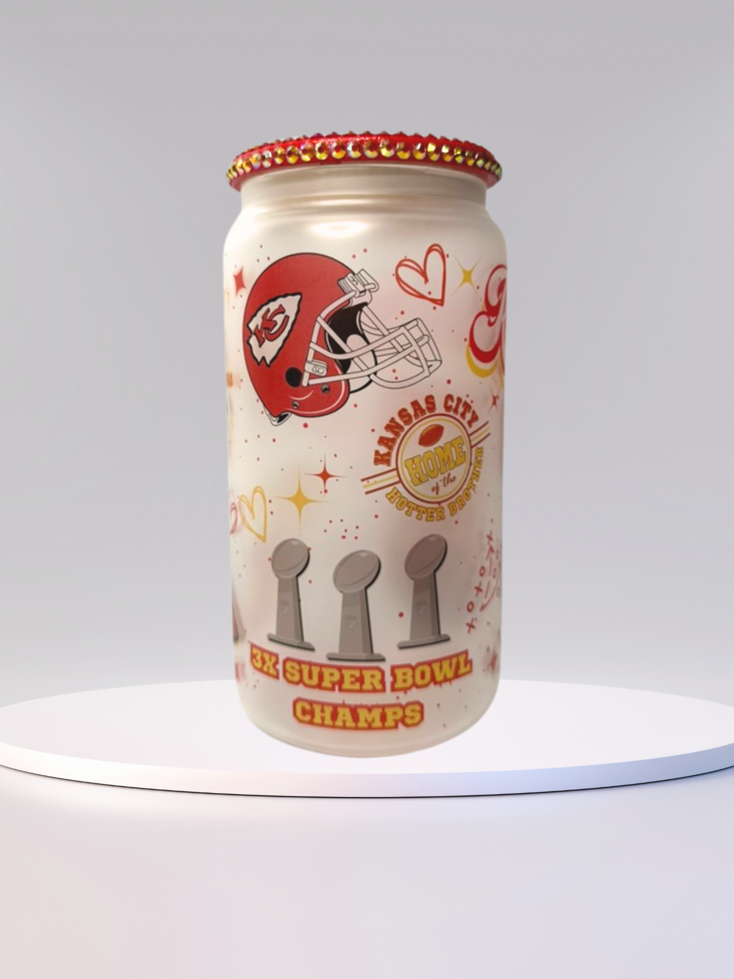 16 oz Glass Cup with Bejeweled Lid – Kansas City (Includes Straw & Cleaner)