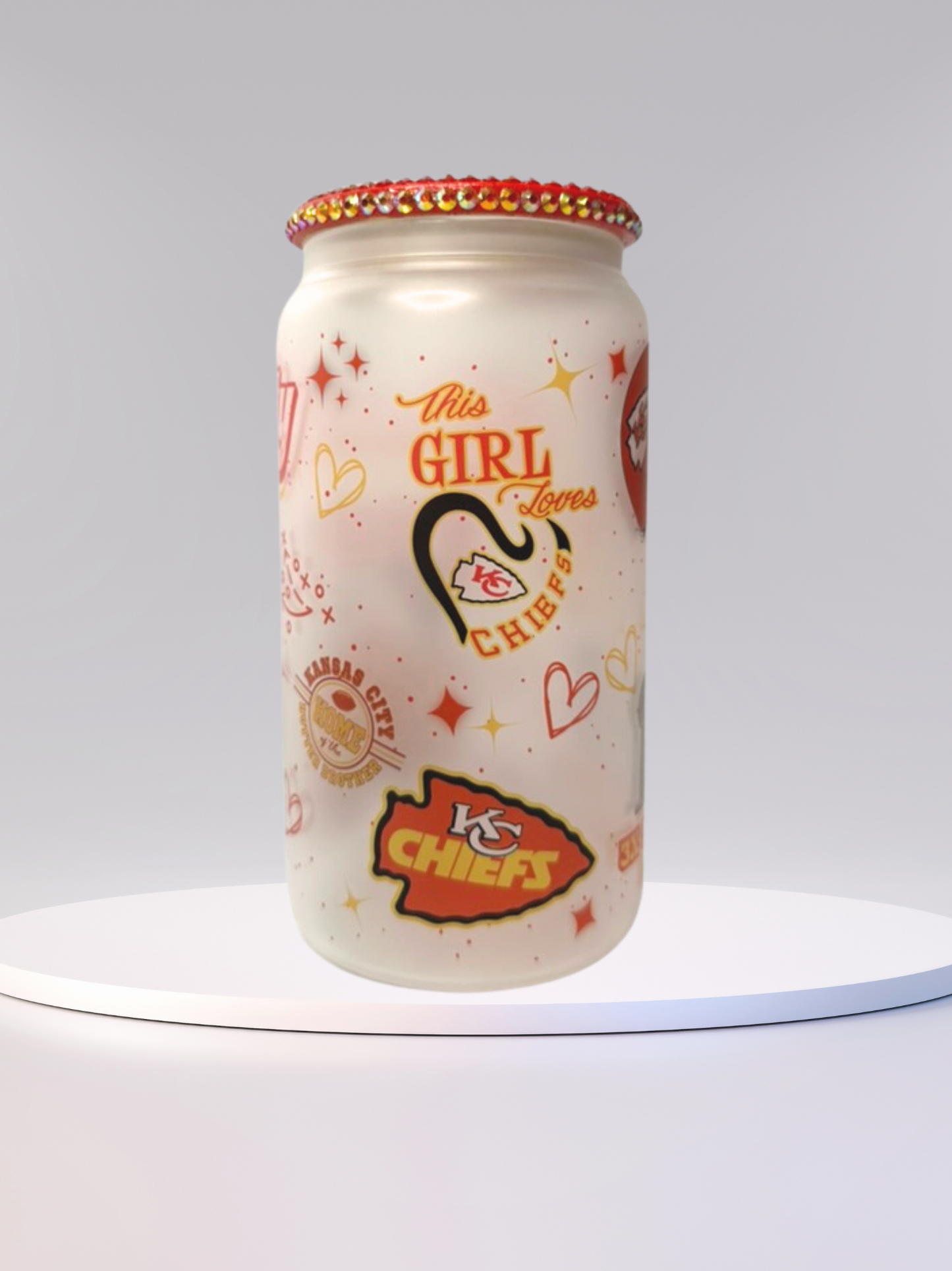 16 oz Glass Cup with Bejeweled Lid – Kansas City (Includes Straw & Cleaner)