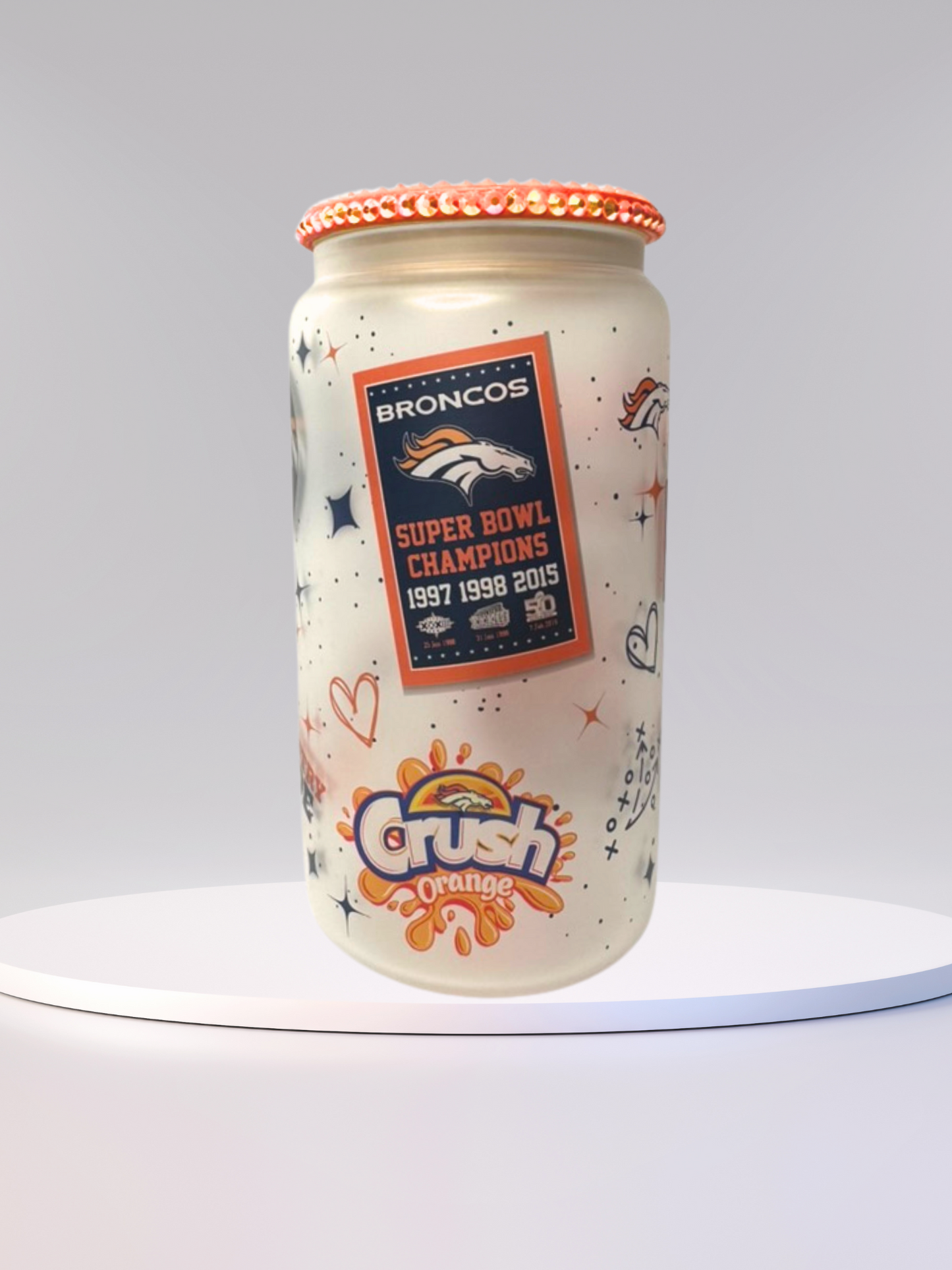 16 oz Glass Cup with Bejeweled Lid – Denver (Includes Straw & Cleaner)