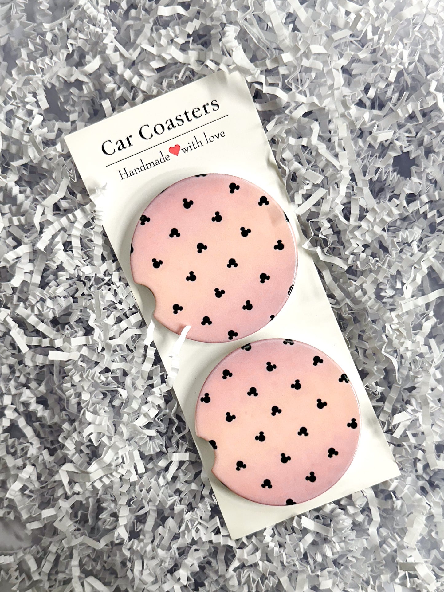2 Pack Ceramic Car Coasters - Disney with Pink Ombre