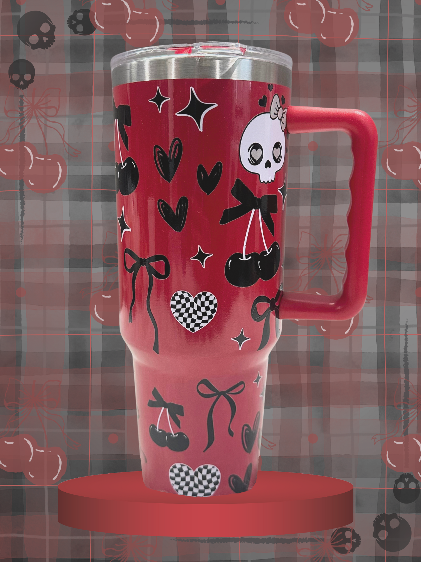 Coquette Goth Skull & Bow Stainless Steel Tumbler with Handle (Includes Straw and Cleaner)