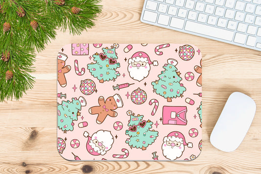 Pink Christmas Mouse Pad - Cute Pastel Holiday Desk Mat for Women & Girls