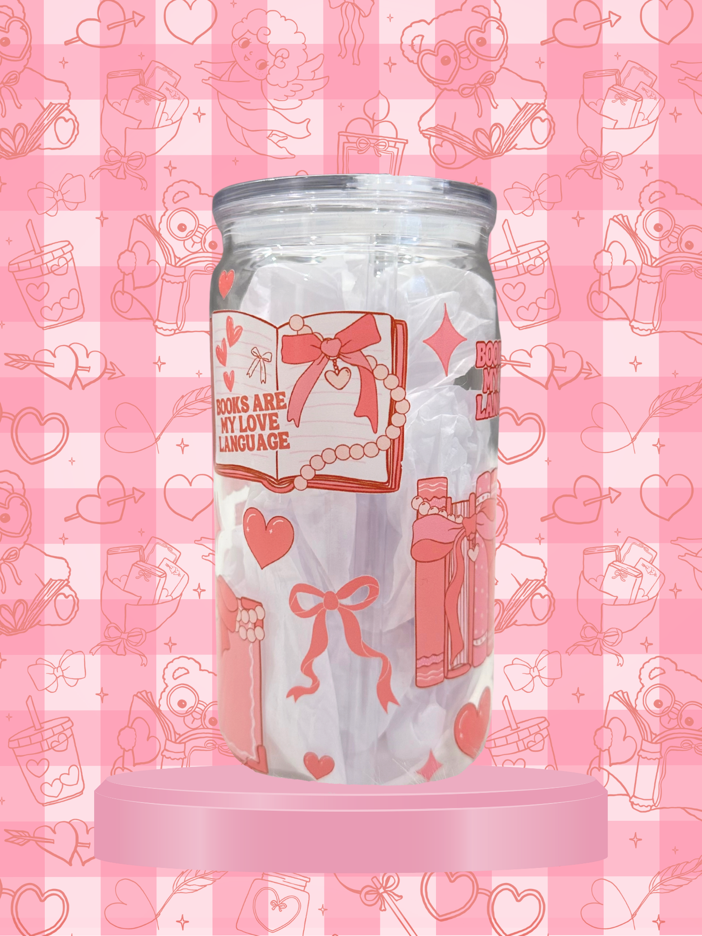 Book Lover X Coquette Plastic Tumbler (Includes Straw and Cleaner)