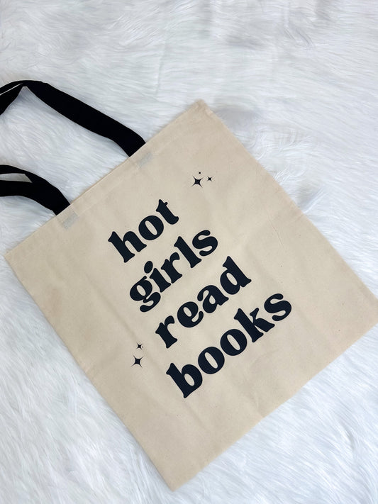 Hot Girls Read Books Tote Bag - 16” X 15”