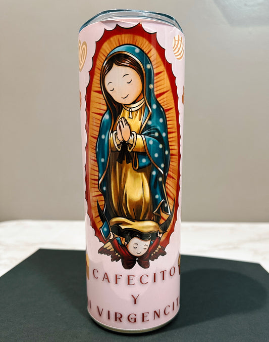 20 oz Stainless Steel Tumbler - Cafecito y Mi Virgencita (Includes Straw and Cleaner)